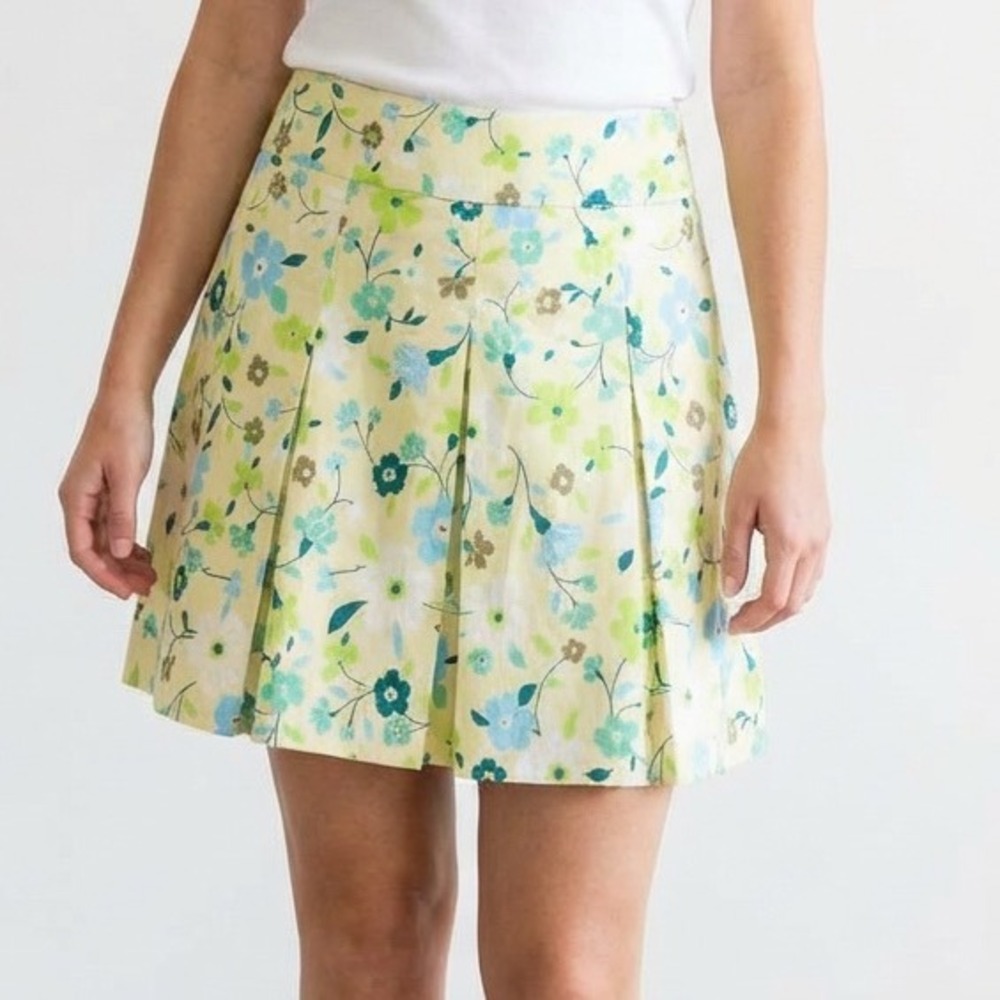 Sonoma Life+Style Floral Pleated Women Size L Green A-line‎ Mini Skirt